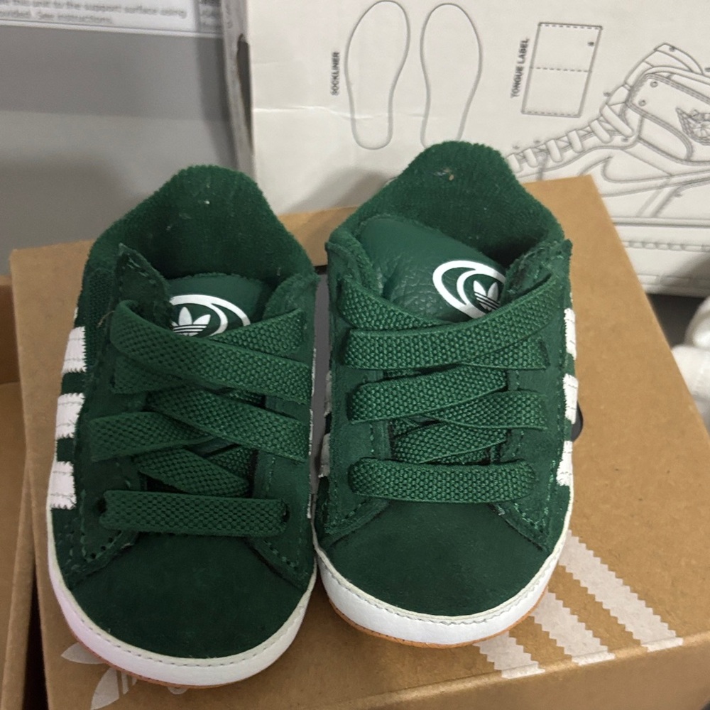 adidas Kids Green Suede Sneakers with White Stripes